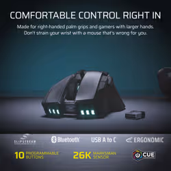 Corsair IRONCLAW WIRELESS SE mouse Gaming Right-hand RF Wireless + Bluetooth + USB Type-C Optical 26000 DPI - Additional view 3