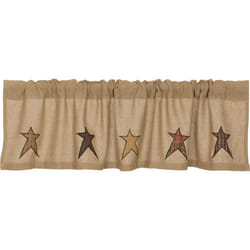 VHC Brands Stratton Primitive 16""""x60"""" Burlap Star Valance Tan Rod Pocket Appliqued Cotton Kitchen Window Curtains