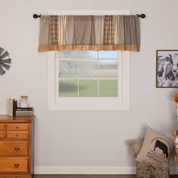 VHC Brands Farmhouse Kitchen Window Sawyer Mill Patchwork Curtain  Valance 19x90  Charcoal Grey