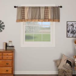 VHC Brands Farmhouse Kitchen Window Sawyer Mill Patchwork Curtain  Valance 19x90  Charcoal Grey
