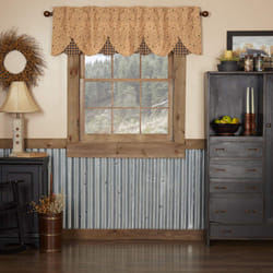 VHC Brands Maisie Primitive 18""""""""x60"""""""" Valance Tan Rod Pocket Buttons Cotton Floral/Flower Hanging Loops Kitchen Window Curtains