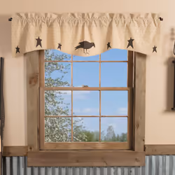 VHC Brands Kettle Grove Window Curtain, Applique Crow and Star Valance, Tan, 16x60