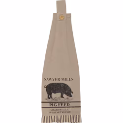VHC Brands Sawyer Mill Pig Nature Print Chambray Cotton Farmhouse Tabletop Kitchen Fabric Loop Stenciled Runner  Towel Set 6.5x18  Khaki Tan