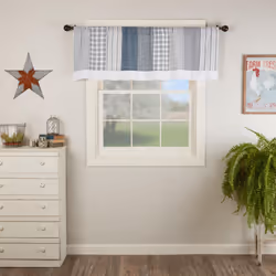 VHC Brands Sawyer Mill Blue Patchwork Farmhouse Kitchen Window Cotton Curtain Valance 19x60