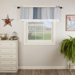 VHC Brands Sawyer Mill Blue Patchwork Farmhouse Kitchen Window Cotton Curtain Valance 19x60