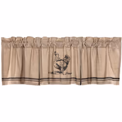 VHC Brands Sawyer Mill Charcoal Valance Curtain Farmhouse Country Chicken Cotton Gray and Tan for Kitchen Window 20x72