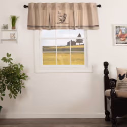 VHC Brands Sawyer Mill Charcoal Valance Curtain Farmhouse Country Chicken Cotton Gray and Tan for Kitchen Window 20x72