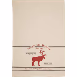 VHC Brands Farmhouse Natural Creme White Text Cotton Sawyer Mill Holidays Christmas Decor Cookie & Reindeer Chow Recipes Fabric Loop Stenciled Muslin