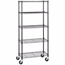 Amazon Basics 5-Shelf Adjustable Heavy Duty Storage Shelving Unit on 4'' Wheel Casters Metal Organizer Wire Rack 30"" L x ...