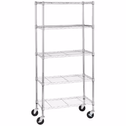 Amazon Basics 5-Shelf Adjustable Heavy Duty Storage Shelving Unit on 4'' Wheel Casters Metal Organizer Wire Rack 30"" L x ...