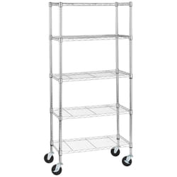 Amazon Basics 5-Shelf Adjustable  Heavy Duty Storage Shelving Unit on 4'' Wheel Casters  Metal Organizer Wire Rack  30"" L x 14"" W x 64.8"" H  Chrome