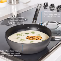 Viking Culinary Hard Anodized Nonstick 3-Ply Saucier Pan  3 Quart  Includes Glass Lid  Dishwasher  Oven Safe  Works on All Cooktops including Inductio