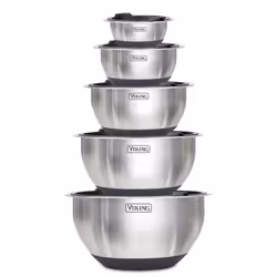 Viking Culinary Stainless Steel Mixing Bowl Set  10 piece  Non-slip Silicone Base  Includes Airtight Lids  Dishwasher Safe  B ...