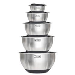 Viking Culinary Stainless Steel Mixing Bowl Set  10 piece  Non-slip Silicone Base  Includes Airtight Lids  Dishwasher Safe  Black