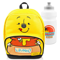 Winnie the Pooh Mini Backpack Set - 10  Canvas Winnie the Pooh Backpack with Front Pocket Plus Bottle | Winnie the Pooh Backpack Bundle