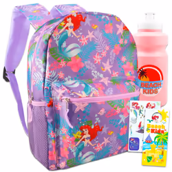Disney Little Mermaid Backpack Kids - Bundle with 16"""" Ariel Backpack Water Bottle Stickers More | The Little Mermaid fo ...