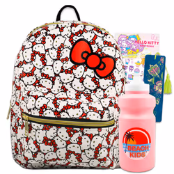 Hello Kitty Mini Backpack Purse Set - Bundle 10"""" Faux Leather Bag Bottle More