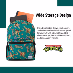 Teenage Mutant Ninja Turtles Backpack - Leonardo  Donatello  Michelangelo and Raphael - Officially Licensed TMNT School Bookbag (Green)