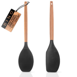 BINO 2-Piece Wooden Handle Silicone Mixing Spoons & Spatulas Set - Black | Heat Resistant Kitchen Utensils for Nonstick Cookware | BPA Free | Cooking