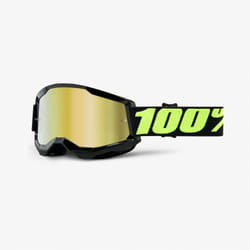 100% Strata 2 winter sport goggles Black Unisex Gold, Mirror Cylindrical(flat) lens