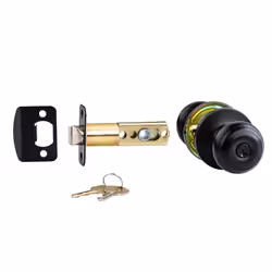 Amazon Basics Exterior Door Knob With Lock  Classic  Matte Black
