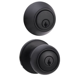 Amazon Basics Exterior Door Knob With Keyed Lock and Deadbolt  Coastal  Matte Black