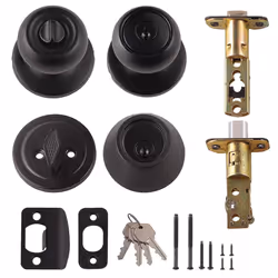 Amazon Basics Exterior Door Knob With Keyed Lock and Deadbolt  Coastal  Matte Black