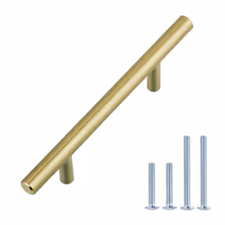Amazon Basics Euro Bar Cabinet Handle (1/2-inch Diameter) 5.38-inch Length (3-inch Hole Center) Golden Champagne 25-pack