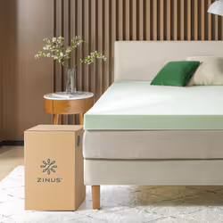 ZINUS 4 Inch Green Tea Memory Foam Mattress Topper  Smaller  More Convenient WonderBox Packaging  PressureRelieving Layers  Cer