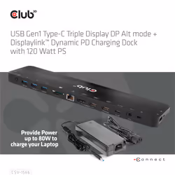 CLUB3D USB Gen1 Type-C Triple Display DP Alt mode Displaylink Dynamic PD Charging Dock with 120 Watt PS - Additional view 7