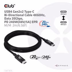 CLUB3D USB4 Gen2x2 Type-C Bi-Directional Cable 4K60Hz, Data 20Gbps, PD 240W(48V/5A) EPR M/M 2m - Additional view 6