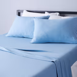 Amazon Basics 4 Piece Bed Sheets Set 100% Cotton Jersey Includes Super Soft Flat and Fitted Sheets Pillowcase King Sky ...