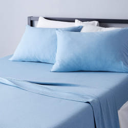 Amazon Basics 4 Piece Bed Sheets Set  100% Cotton Jersey  Includes Super Soft  Flat and Fitted Sheets  Pillowcase  King  Sky Blue  Solid
