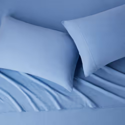 Amazon Basics 4 Piece Bed Sheets Set  100% Cotton Jersey  Includes Super Soft  Flat and Fitted Sheets  Pillowcase  King  Sky Blue  Solid