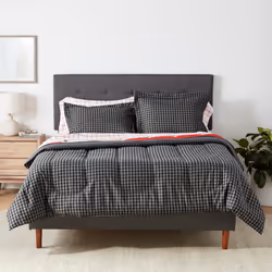Amazon Basics Full/Queen Comforter Set with Sheets 5-Piece Red Simple Stripe Bedding Lightweight Microfiber Bed-in-a-Bag