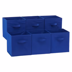 Collapsible Fabric Storage Cube/Organiser with Handles, Pack of 6, Solid Navy, 26.6 x 26.6 x 27.9 cm