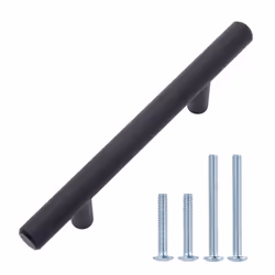 Amazon Basics Euro Bar Cabinet Handle (1/2-inch Diameter) 5.38 in Length (3 in Hole Center) Flat Black Pack of 10 AB1500- ...