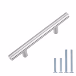 Amazon Basics Euro Bar Cabinet Handle (1/2-inch Diameter) 5.38-inch Length (3-inch Hole Center) Satin Nickel 25-Pack