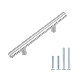 Amazon Basics Euro Bar Cabinet Handle (1/2-inch Diameter)  5.38-inch Length (3-inch Hole Center)  Satin Nickel  25-Pack