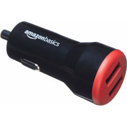 AmazonBasics CLA-2U5480_BLACK_RED mobile device charger Smartphone, Tablet Black, Red Cigar lighter, USB Auto