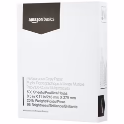 Amazon Basics Multipurpose Copy Printer Paper 20 Pound White 96 Brightness 8.5 x 11 Inch 1 Ream 500 Sheets Total