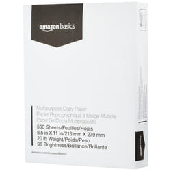 Amazon Basics Multipurpose Copy Printer Paper  20 Pound  White  96 Brightness  8.5 x 11 Inch  1 Ream   500 Sheets Total