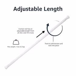 Shower Curtain Tension Rod - 61 to 91.4 cm, White