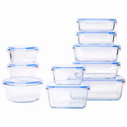 Amazon Basics 20Piece Glass Food Storage Containers 10 Count of Bases and Plastic Lids Transparent Blue