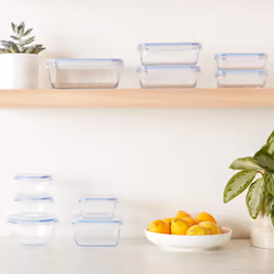 Amazon Basics 20Piece Glass Food Storage Containers  10 Count of Bases and Plastic Lids  Transparent  Blue