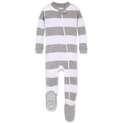 Burt's Bees Baby Baby Boys Pajamas  Zip-front Non-slip Footed Pjs  Organic Cotton and Toddler Sleepers  Heather Grey Rugby Stripe  12 Months US
