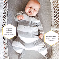 Burt's Bees Baby Baby Boys Pajamas  Zip-front Non-slip Footed Pjs  Organic Cotton and Toddler Sleepers  Heather Grey Rugby Stripe  12 Months US