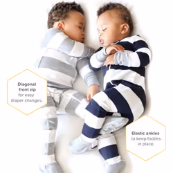 Burt's Bees Baby Baby Boys' Sleeper PJs  100% Organic Cotton  Soft One-Piece Footie  Diagonal Zip Up Jumpsuit  Snug Fit Pajamas with Snap Tab  Midnigh