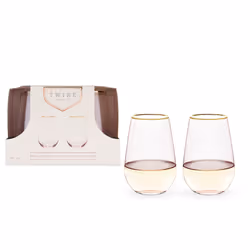 Twine Rose Wine glasses gold Rimmed Pink Tinted crystal Wine glass Set Stemless Wine glasses Set of 2 18 Ounces