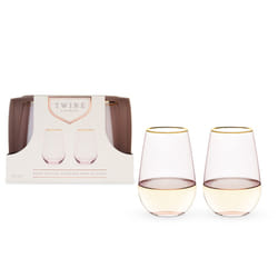 Twine Rose Wine glasses  gold Rimmed Pink Tinted crystal Wine glass Set  Stemless Wine glasses  Set of 2  18 Ounces